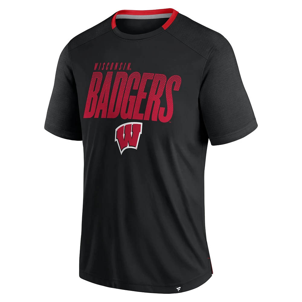 Men's Fanatics Black Wisconsin Badgers Defender Fade Slant T-Shirt