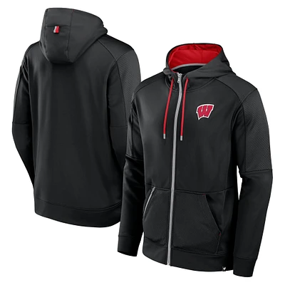 Sweat à capuche entièrement zippé Fanatics pour hommes, noir, Wisconsin Badgers Defender