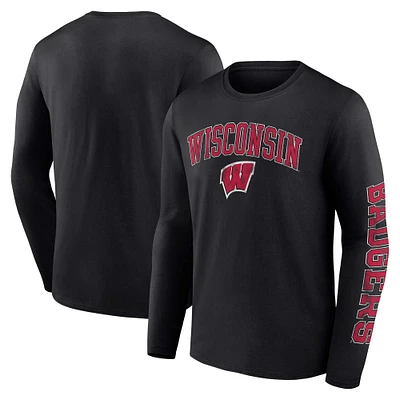 Men's Fanatics Black Wisconsin Badgers Distressed Arch Over Logo Long Sleeve T-Shirt
