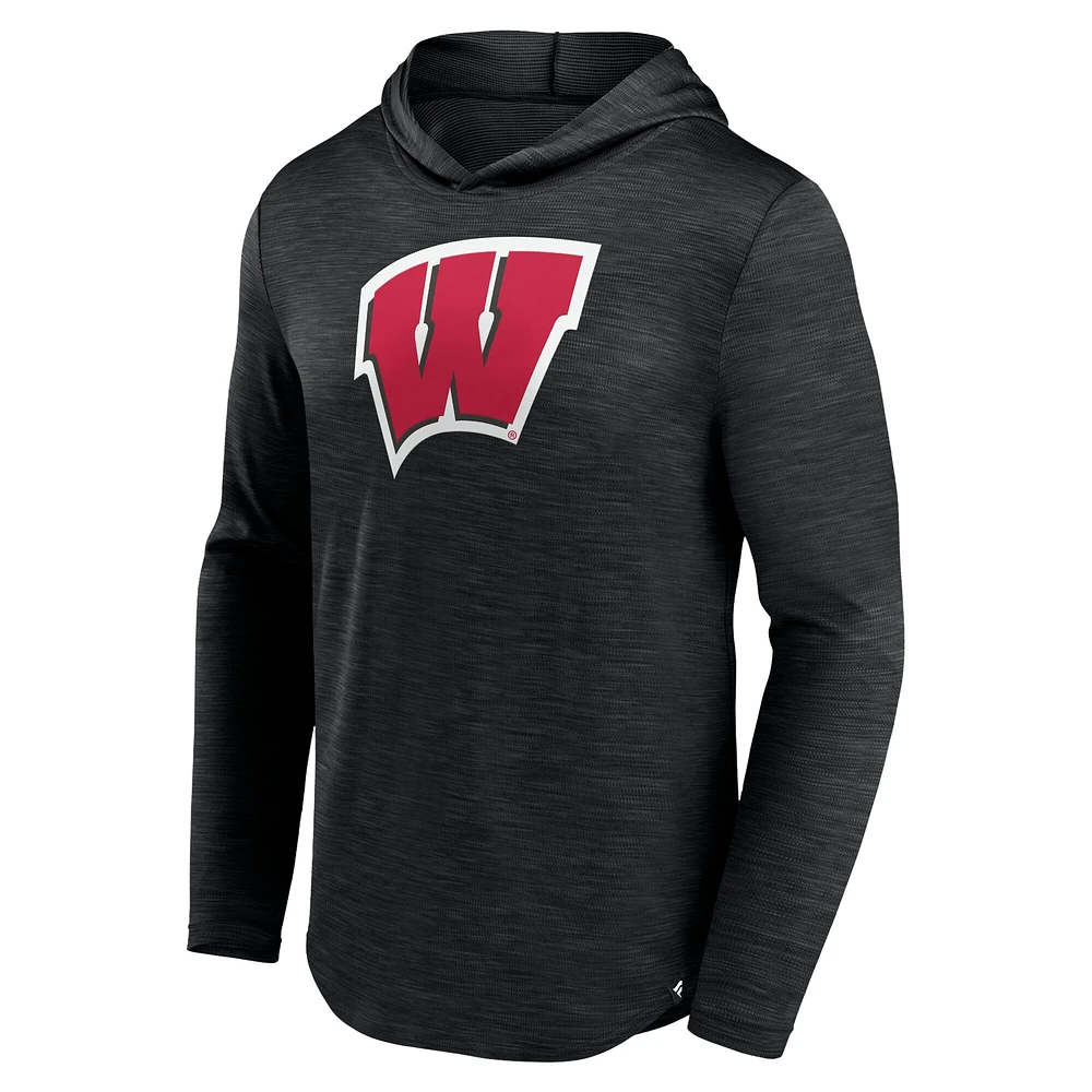 Men's Fanatics Heather Black Wisconsin Badgers Transitional Hoodie T-Shirt