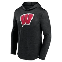 Men's Fanatics Heather Black Wisconsin Badgers Transitional Hoodie T-Shirt