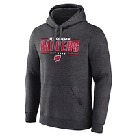 Men's Fanatics  Heather Charcoal Wisconsin Badgers Horizontal Block Fleece Pullover Hoodie