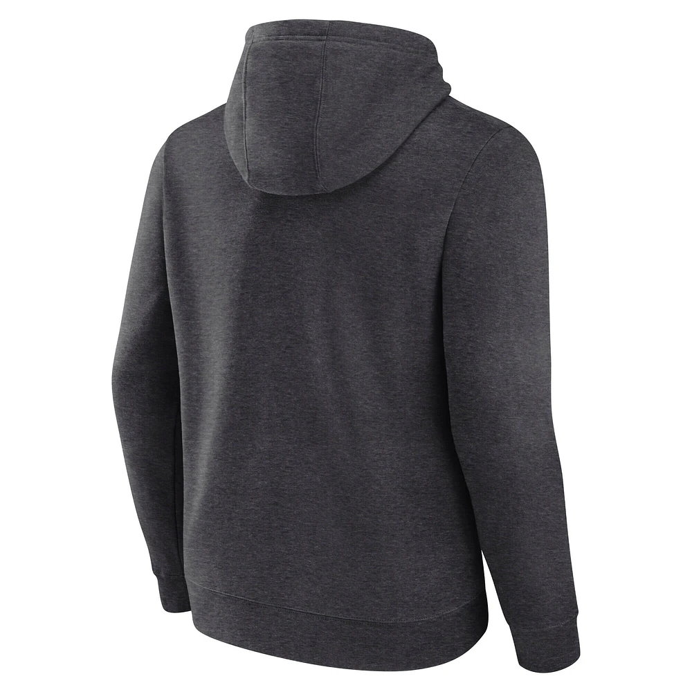 Men's Fanatics  Heather Charcoal Wisconsin Badgers Horizontal Block Fleece Pullover Hoodie