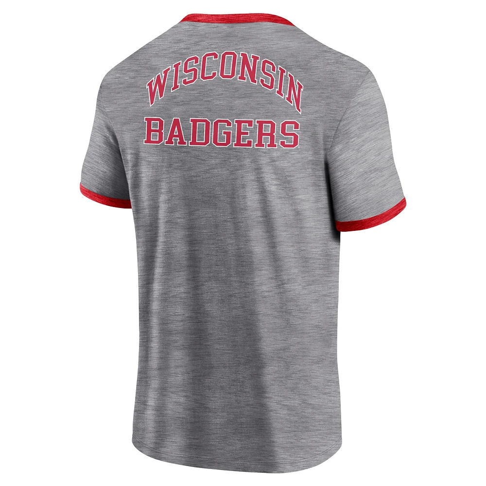 Men's Fanatics Heather Gray Wisconsin Badgers Classic Stack Ringer T-Shirt