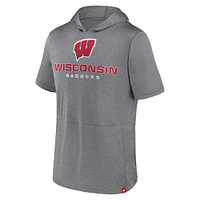 Men's Fanatics Heather Gray Wisconsin Badgers Modern Stack Hoodie T-Shirt