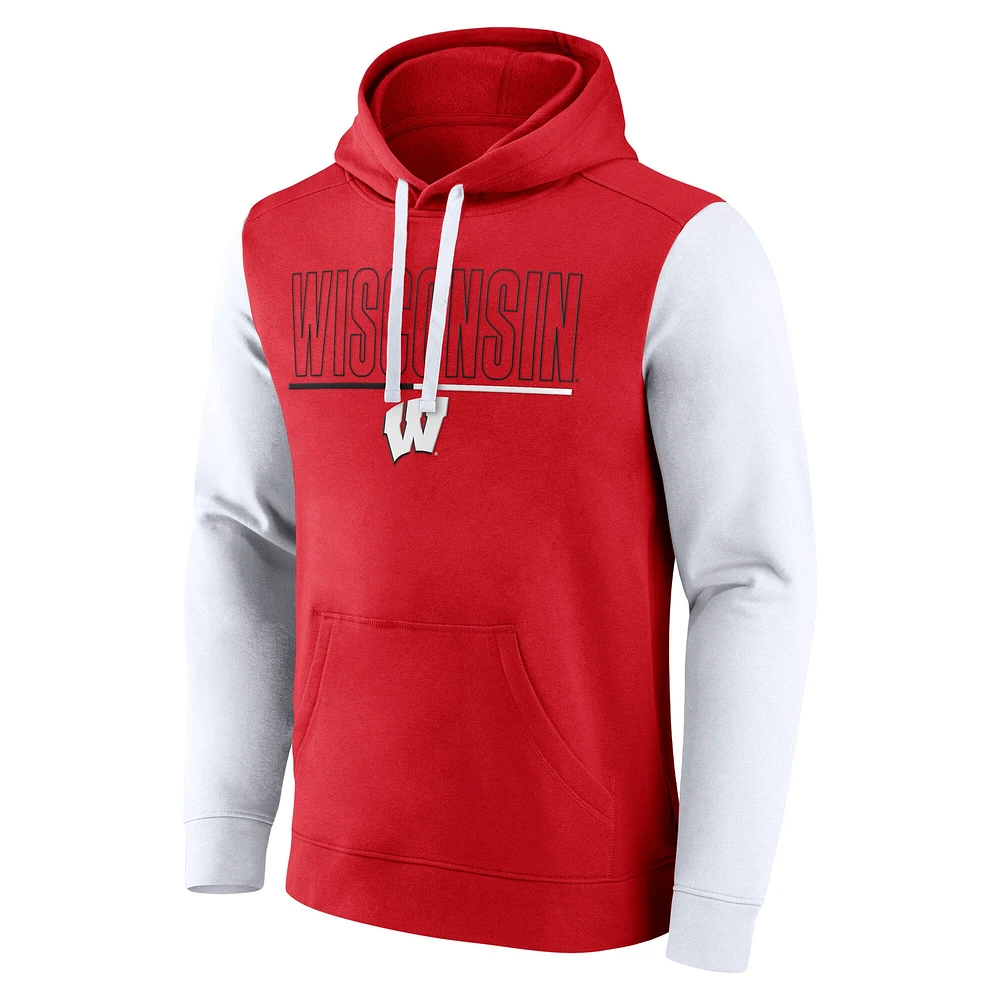 Men's Fanatics Red/White Wisconsin Badgers Outline Pullover Hoodie