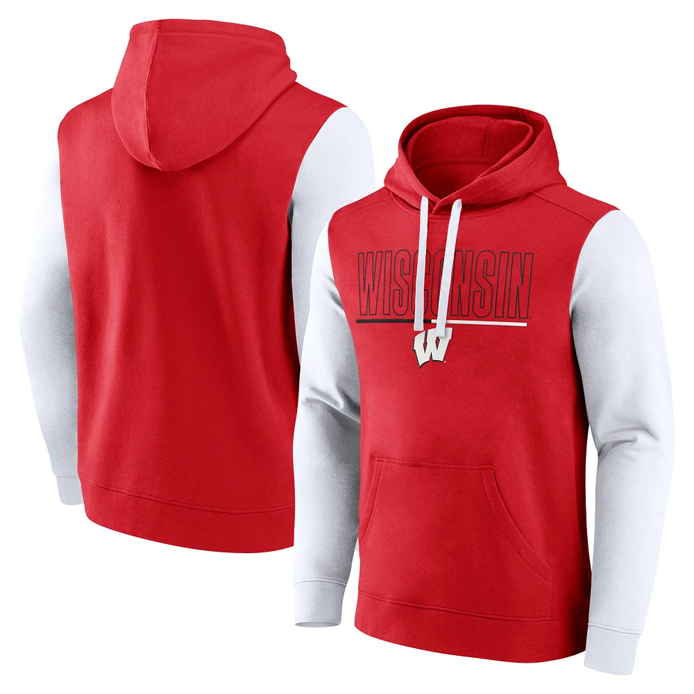 Men's Fanatics Red/White Wisconsin Badgers Outline Pullover Hoodie