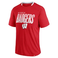 Men's Fanatics Red Wisconsin Badgers Defender Fade Slant T-Shirt