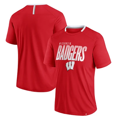 Men's Fanatics Red Wisconsin Badgers Defender Fade Slant T-Shirt