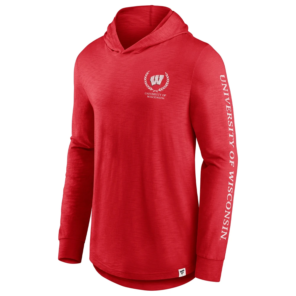 Men's Fanatics Red Wisconsin Badgers Photo Finish Hoodie Long Sleeve T-Shirt
