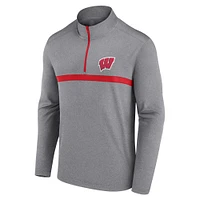 Men's Heather Gray Wisconsin Badgers Head to Quarter-Zip Top