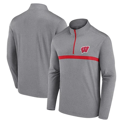 Men's Heather Gray Wisconsin Badgers Head to Quarter-Zip Top