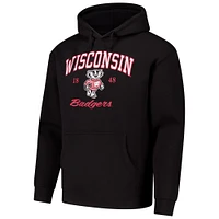 Men's League Collegiate Wear Black Wisconsin Badgers Arch Script Essential Fleece 2.0 Pullover Hoodie