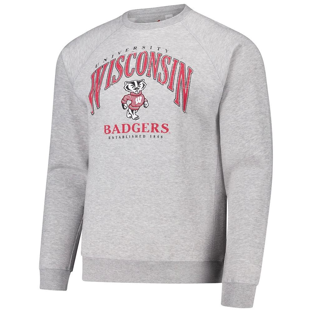 Men's League Collegiate Wear Heather Gray Wisconsin Badgers Tall Arch Essential 2.0 Pullover Sweatshirt
