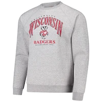 Men's League Collegiate Wear Heather Gray Wisconsin Badgers Tall Arch Essential 2.0 Pullover Sweatshirt