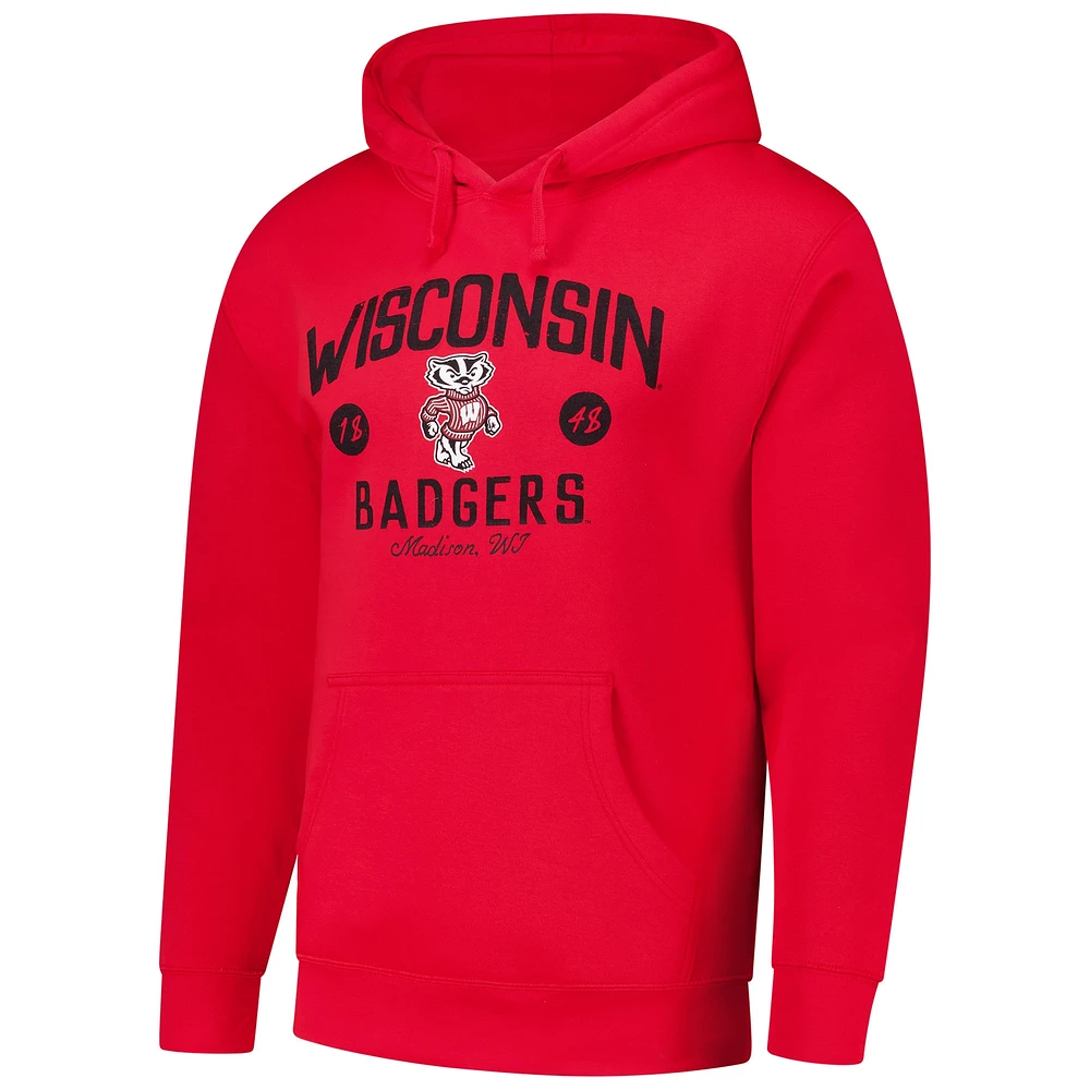Men's League Collegiate Wear Red Wisconsin Badgers Bendy Arch Essential 2.0 Pullover Hoodie