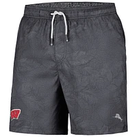 Men's Tommy Bahama Black Wisconsin Badgers Naples Layered Leaves Swim Trunks