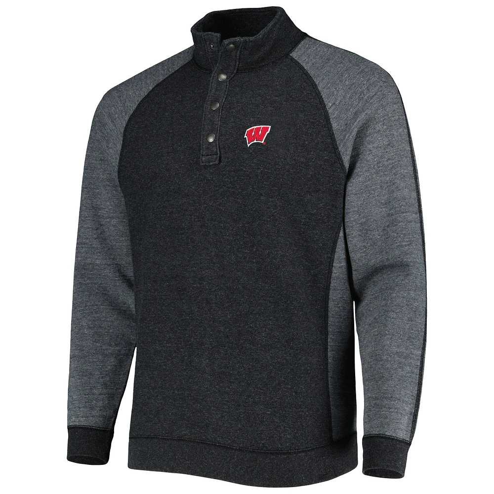 Men's Tommy Bahama Black Wisconsin Badgers Sport Scrimmage Snap Mock Neck Raglan Button-Up Jacket