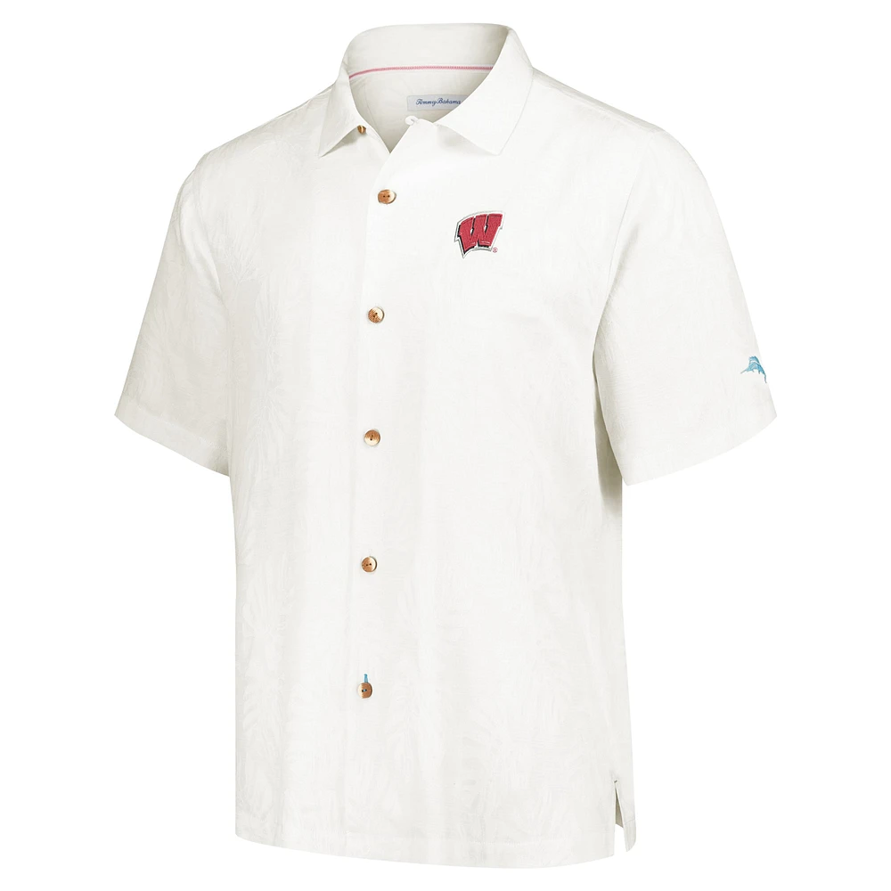 Men's Tommy Bahama Cream Wisconsin Badgers Castaway Game Camp Button-Up Shirt