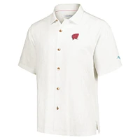 Men's Tommy Bahama Cream Wisconsin Badgers Castaway Game Camp Button-Up Shirt