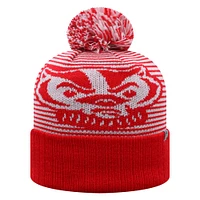 Men's Top of the World Red Wisconsin Badgers Line Up Cuffed Knit Hat with Pom