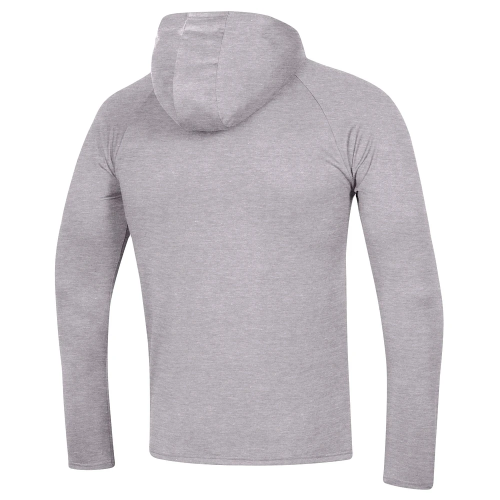 Men's Under Armour  Heather Gray Wisconsin Badgers School Logo Raglan Long Sleeve Hoodie Performance T-Shirt