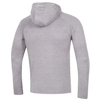 Men's Under Armour  Heather Gray Wisconsin Badgers School Logo Raglan Long Sleeve Hoodie Performance T-Shirt