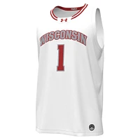 Men's Under Armour #1 White Wisconsin Badgers Replica Basketball Jersey