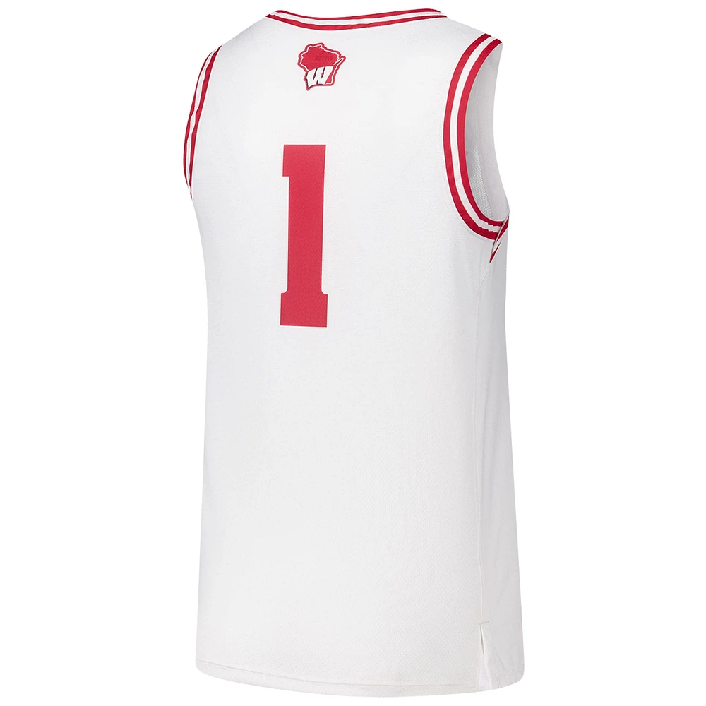 Men's Under Armour #1 White Wisconsin Badgers Replica Basketball Jersey