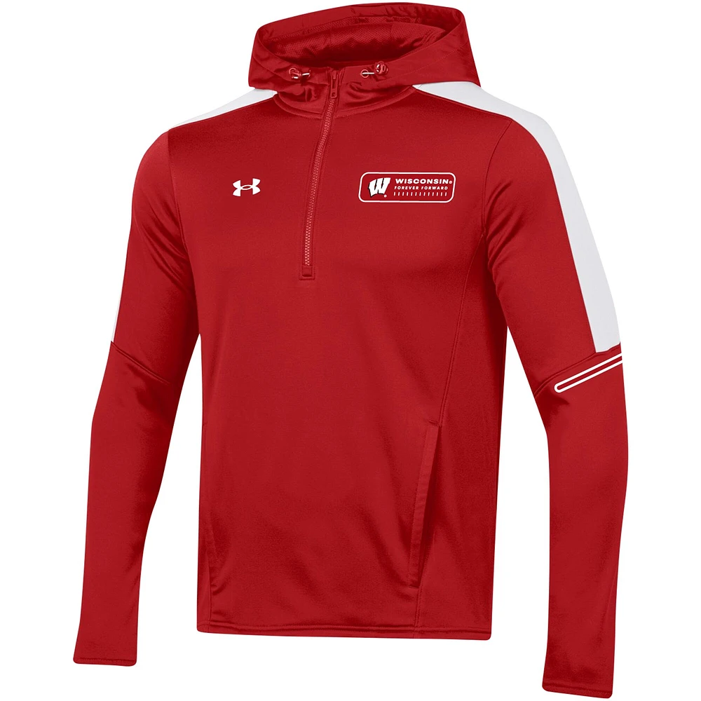 Men's Under Armour Red Wisconsin Badgers 2023 Sideline Quarter-Zip Hoodie