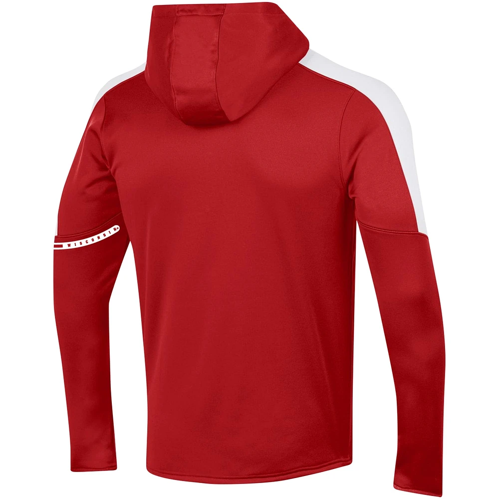 Men's Under Armour Red Wisconsin Badgers 2023 Sideline Quarter-Zip Hoodie