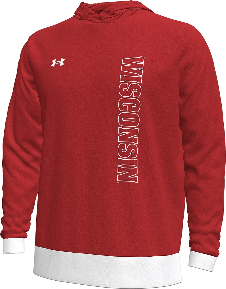 Men's Under Armour Red Wisconsin Badgers 2024 On-Court Shootaround Long Sleeve Hoodie T-Shirt
