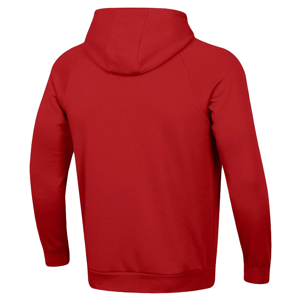 Men's Under Armour Red Wisconsin Badgers 2024 Sideline Wordmark Rival Pullover Hoodie