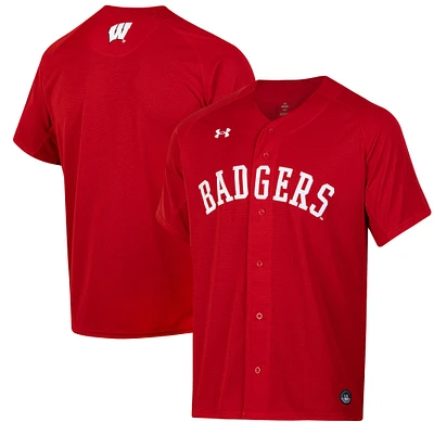 Maillot de baseball à boutons complets pour hommes Under Armour, réplique des Badgers du Wisconsin, rouge