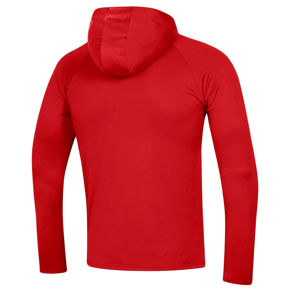 Men's Under Armour  Red Wisconsin Badgers School Logo Raglan Long Sleeve Hoodie Performance T-Shirt