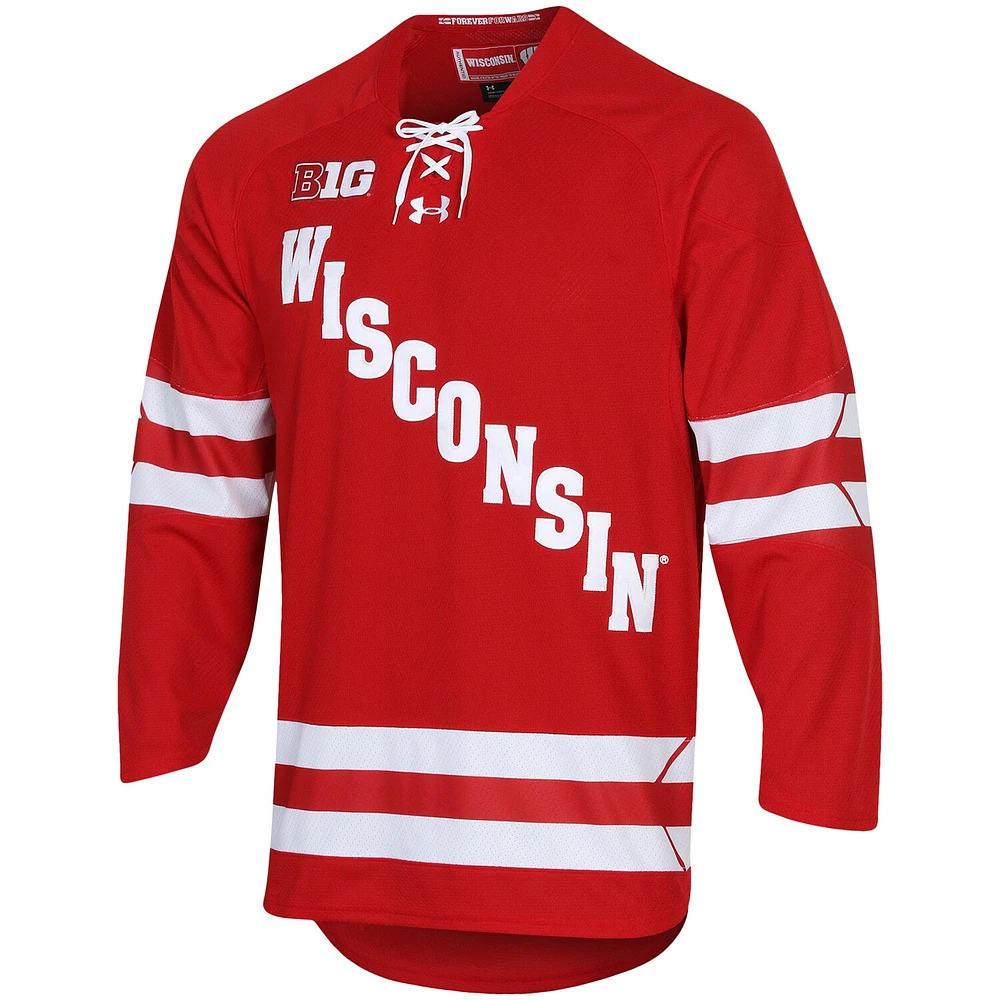 Maillot de hockey Under Armour Wisconsin Badgers UA Replica pour homme rouge