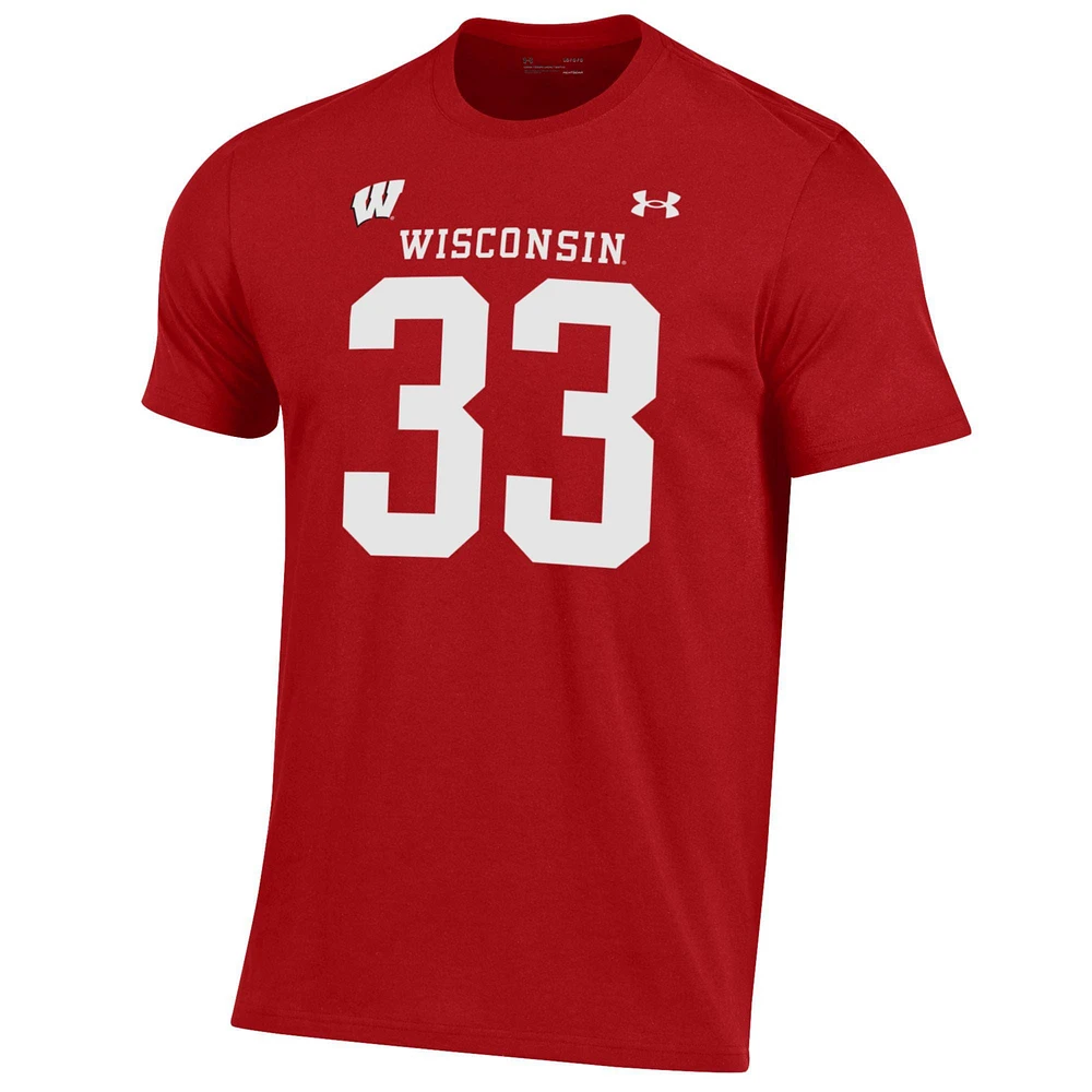 T-shirt Under Armour Ron Dayne pour homme avec nom et numéro des Wisconsin Badgers