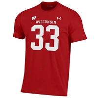 T-shirt Under Armour Ron Dayne pour homme avec nom et numéro des Wisconsin Badgers