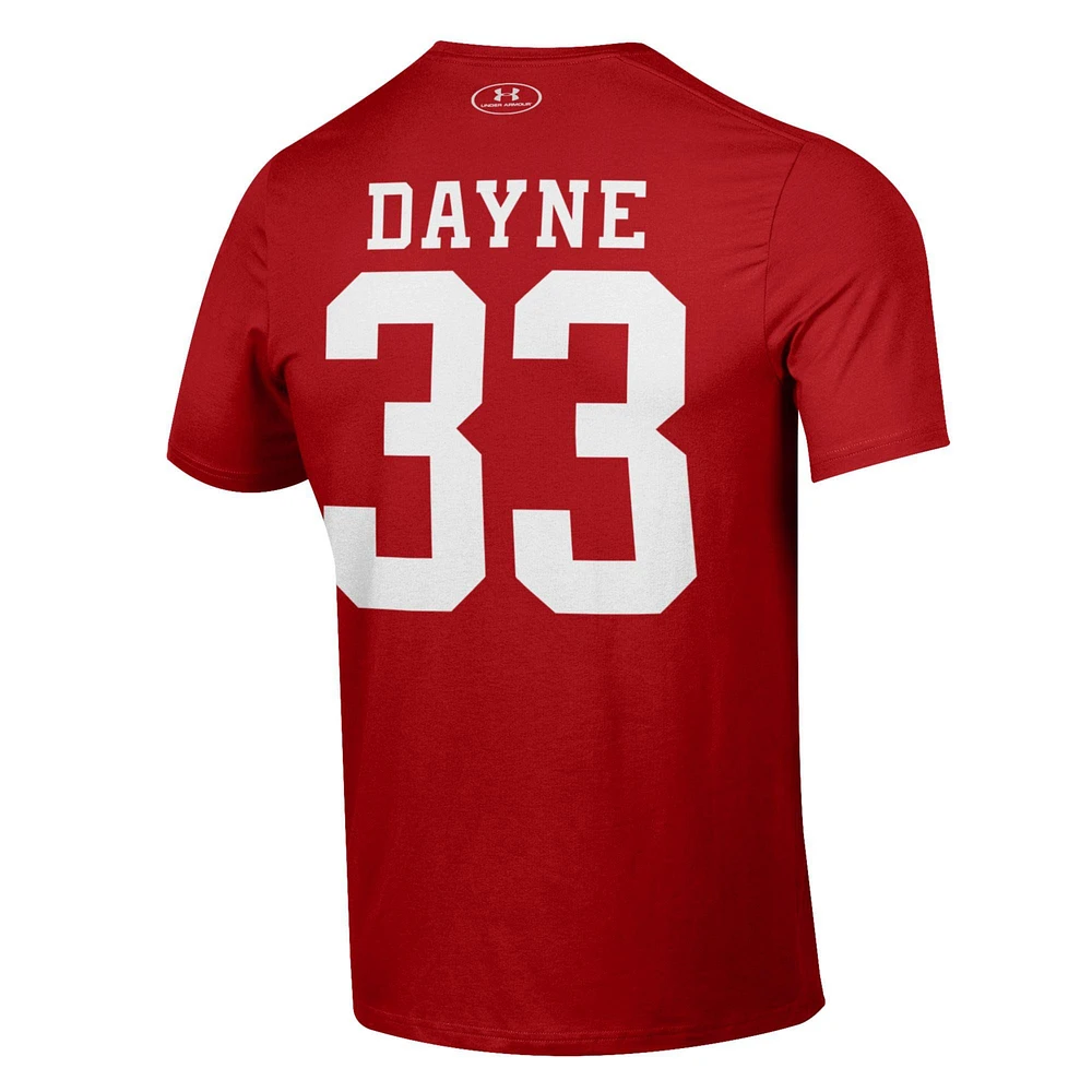 T-shirt Under Armour Ron Dayne pour homme avec nom et numéro des Wisconsin Badgers