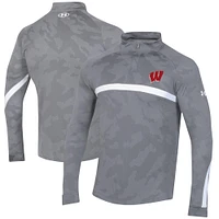 Men's Under Armour Steel Wisconsin Badgers Game Day Camo Raglan Quarter-Zip Top