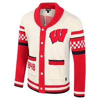 Unisex Colosseum Cream Wisconsin Badgers Wild Collective Button-Up Jacquard Sweater