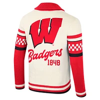 Unisex Colosseum Cream Wisconsin Badgers Wild Collective Button-Up Jacquard Sweater