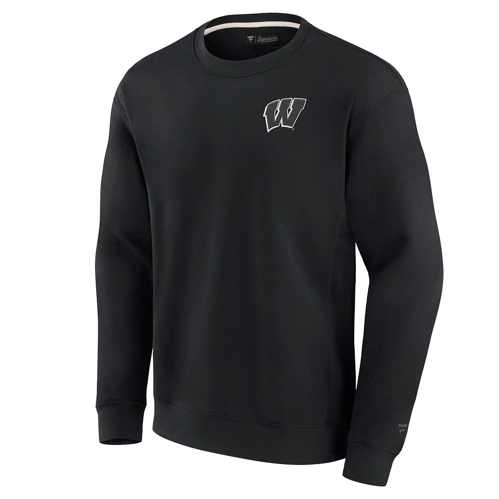 Unisex Fanatics Black Wisconsin Badgers Super Soft Pullover Crew Sweatshirt