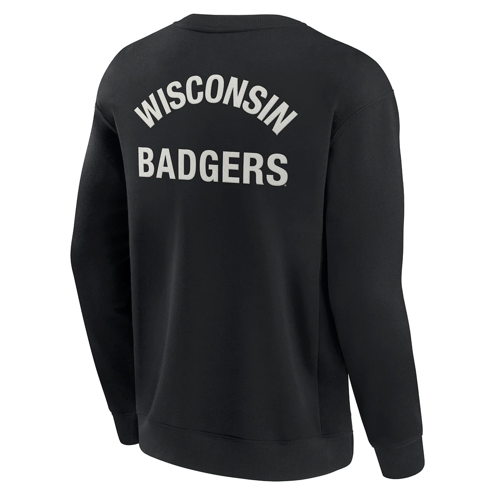 Unisex Fanatics Black Wisconsin Badgers Super Soft Pullover Crew Sweatshirt