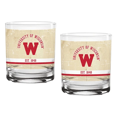 Pack de deux blaireaux du Wisconsin 14oz. Ensemble de verres vintage beige