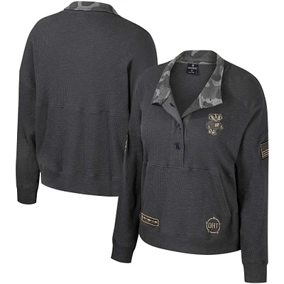 Sweat-shirt thermique Colosseum Heather Charcoal Wisconsin Badgers OHT pour femmes, appréciation militaire Payback Henley