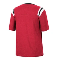 Women's Colosseum Heathered Red Wisconsin Badgers 15 Min Early Football V-Neck T-Shirt