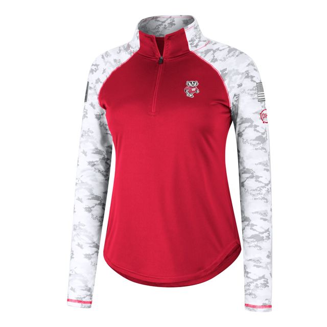 Colosseum Red Wisconsin Badgers OHT Military Appreciation Flash Arctic Camo Raglan Quarter-Zip Jacket