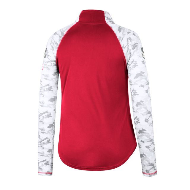 Colosseum Red Wisconsin Badgers OHT Military Appreciation Flash Arctic Camo Raglan Quarter-Zip Jacket