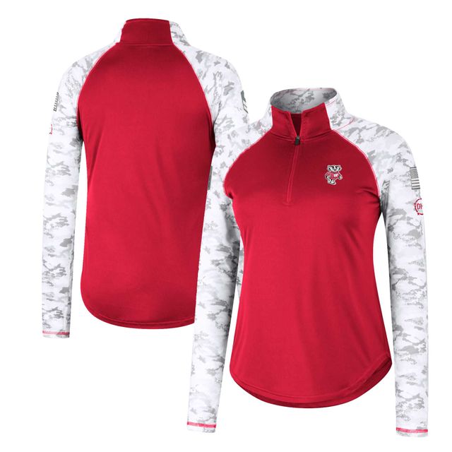 Colosseum Red Wisconsin Badgers OHT Military Appreciation Flash Arctic Camo Raglan Quarter-Zip Jacket
